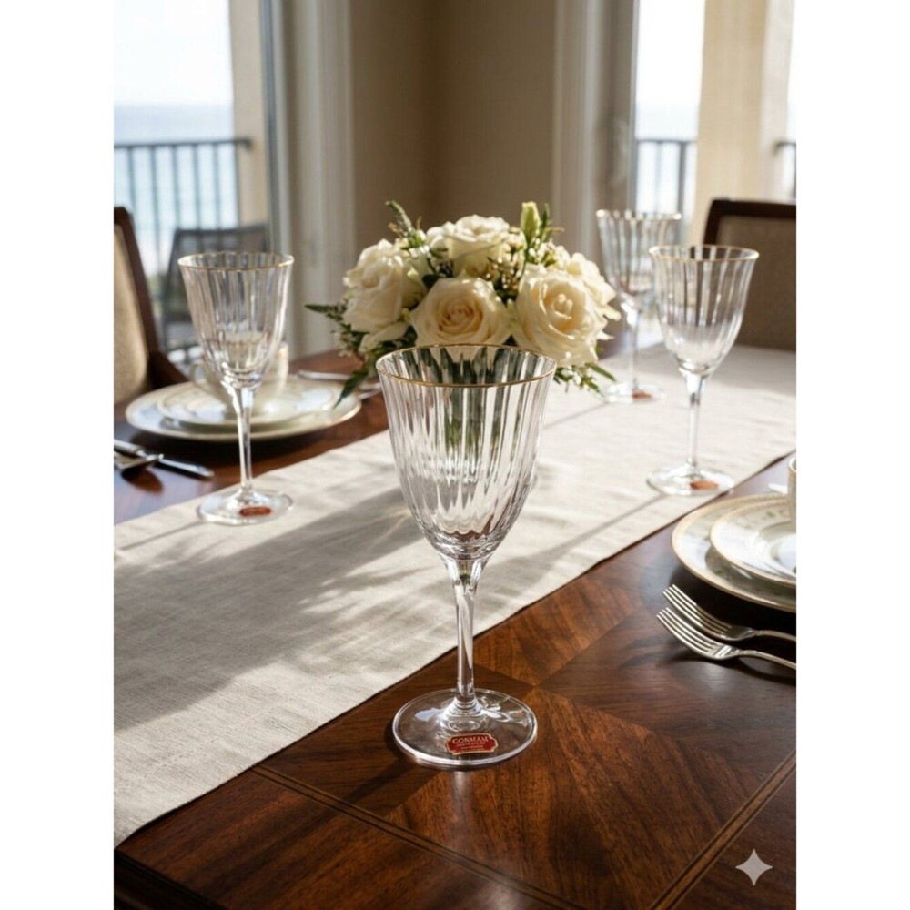 Gorham Crystal Laurin Gold Paneled Wine Glass Set Of 4